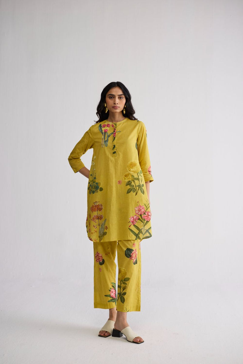 ROMY SHORT KURTA SET cotton cambric kurta/kurta set by YAM in yellow for women in Singapore