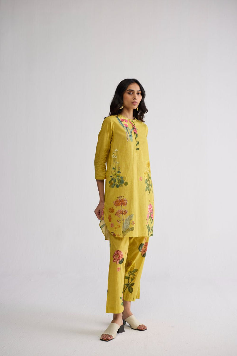 ROMY SHORT KURTA SET cotton cambric kurta/kurta set by YAM in yellow for women in Singapore