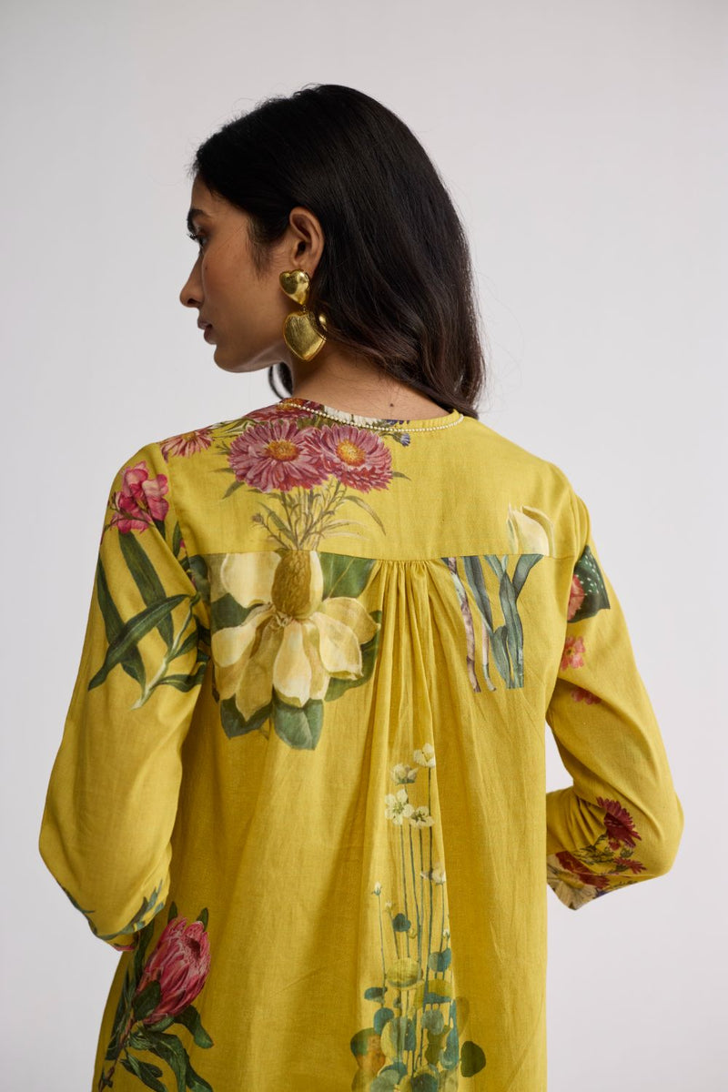 ROMY SHORT KURTA SET cotton cambric kurta/kurta set by YAM in yellow for women in Singapore