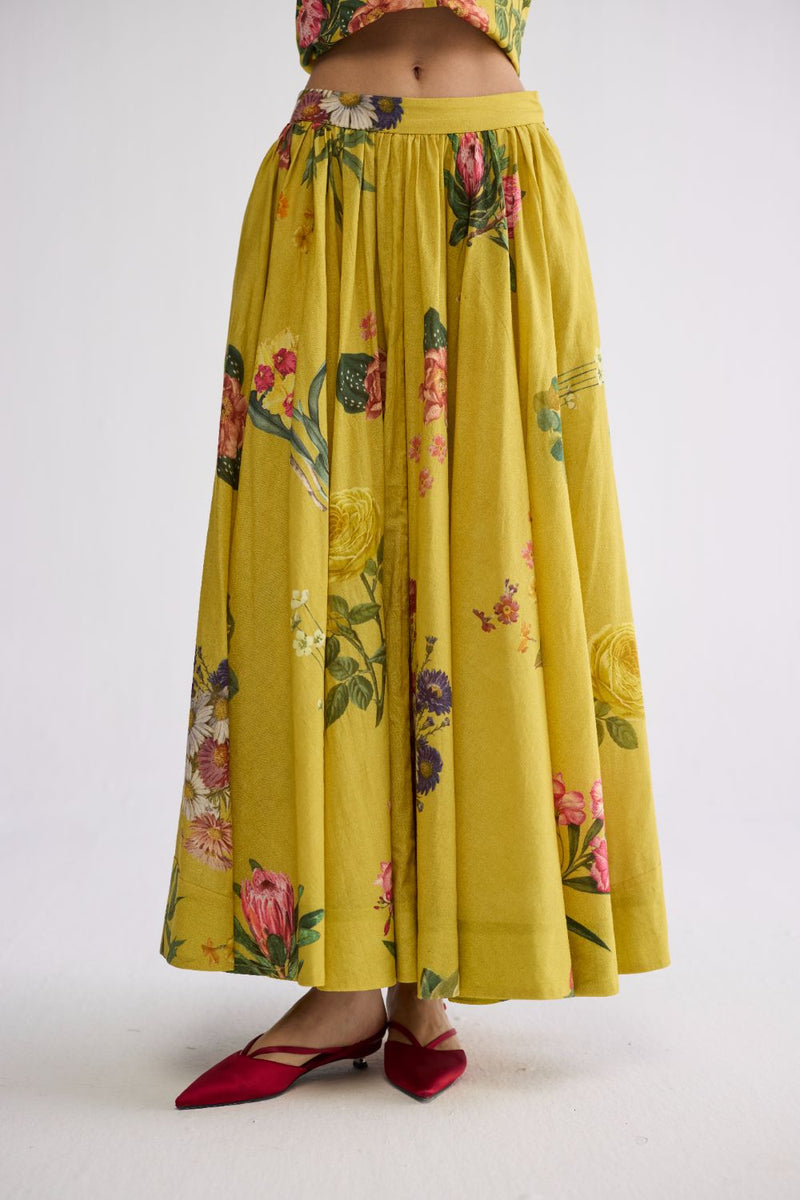 ROMY HALTERNECK WAISTCOAT & SKIRT SET cotton cambric co-ord set by YAM in yellow for women in Singapore