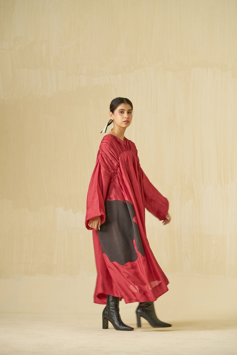 Rose Dress-Hibiscus + Dark Chocolate upada silk dress by Stoique in hibiscus, dark chocolate for women in Singapore