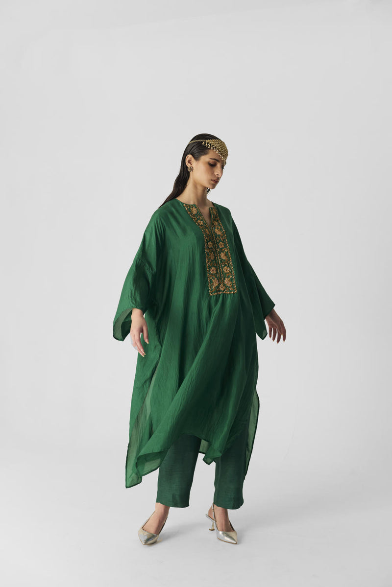 ROYAL GREEN KAFTAN SET silk by Yam in green color for women in Singapore