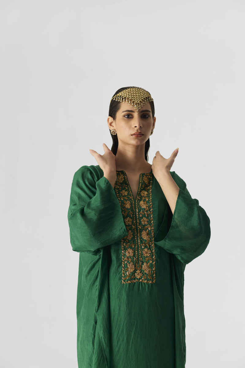 ROYAL GREEN KAFTAN SET silk by Yam in green color for women in Singapore