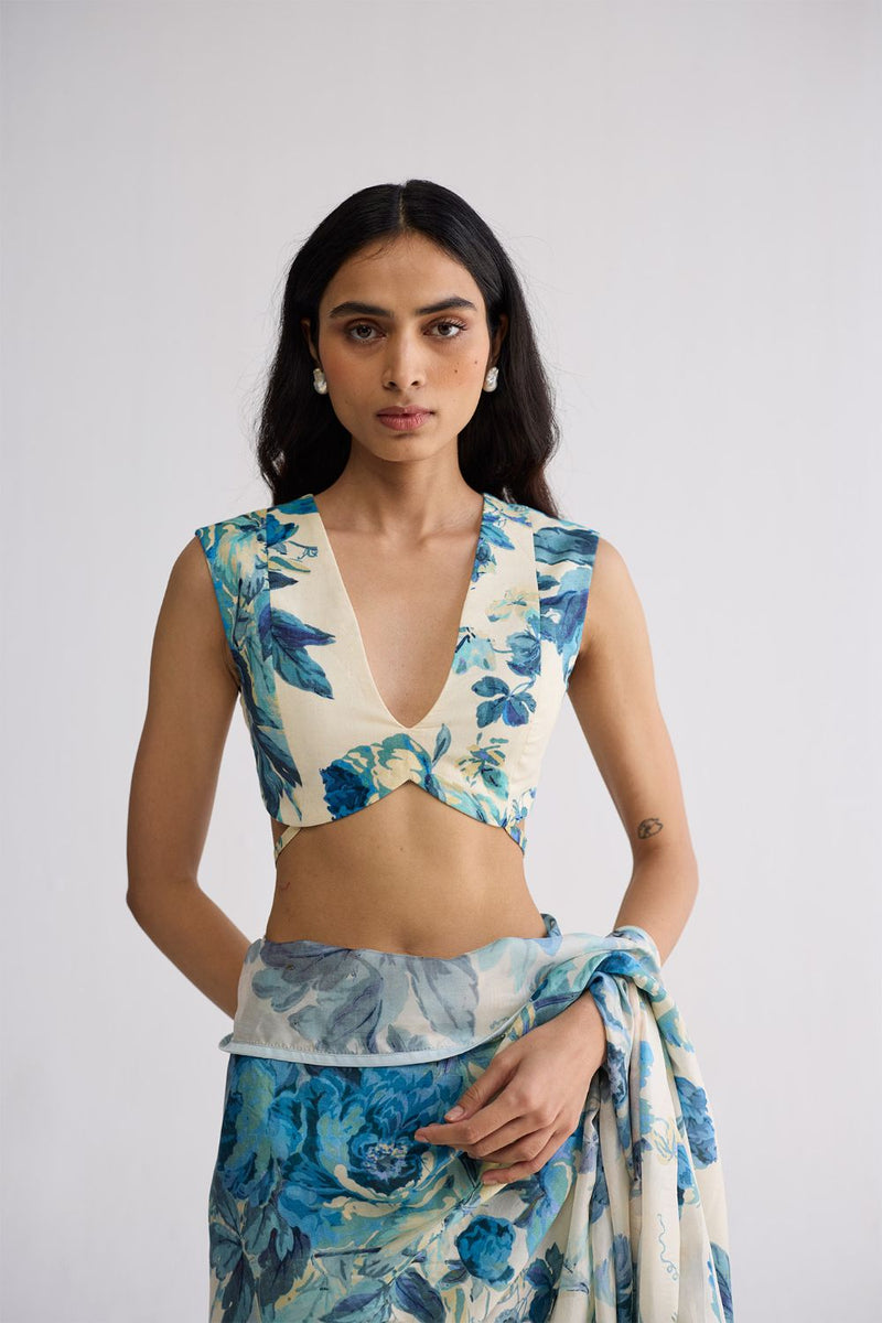 ROYAL PARADISE BLOUSE cotton cambric blouse by YAM in blue & white for women in Singapore