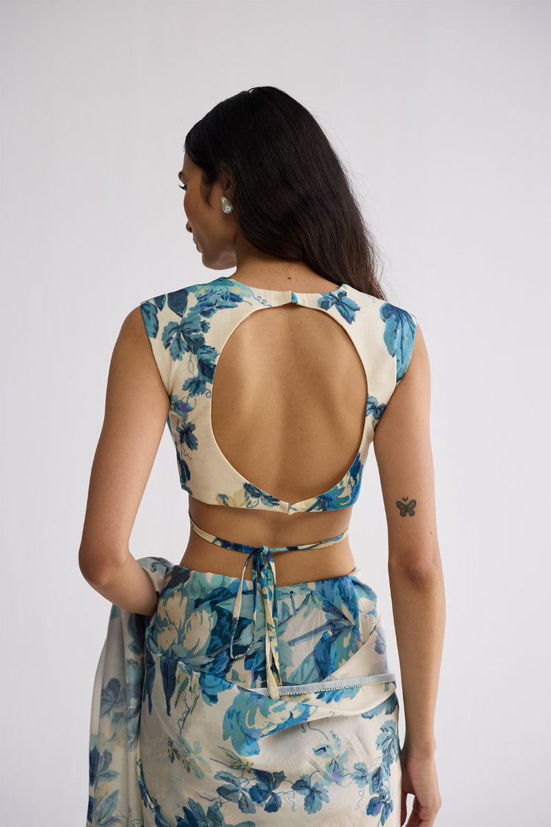 ROYAL PARADISE BLOUSE cotton cambric blouse by YAM in blue & white for women in Singapore