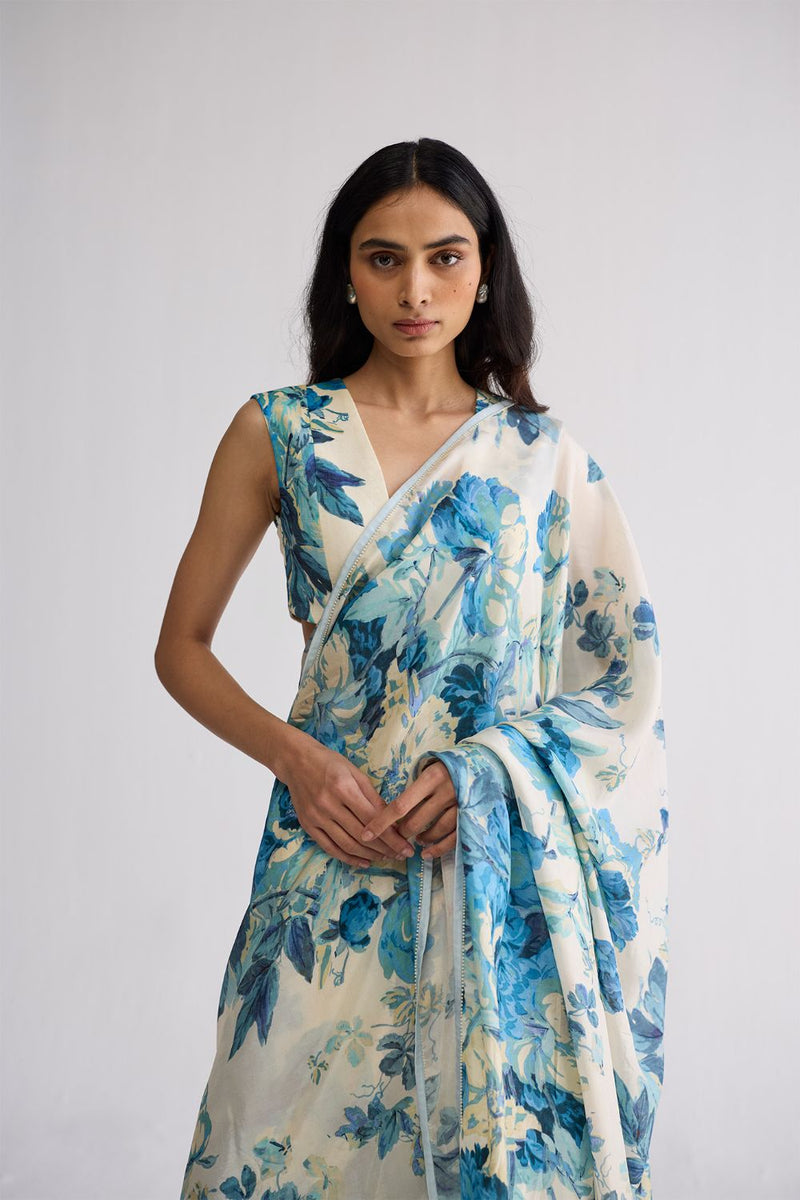 ROYAL PARADISE BLOUSE cotton cambric blouse by YAM in blue & white for women in Singapore