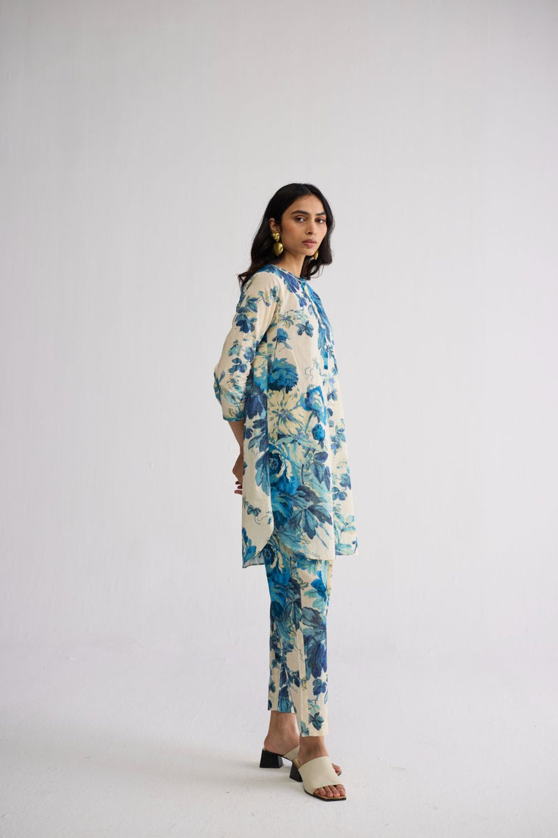 ROYAL PARADISE SHORT KURTA SET cotton kurta/kurta set by YAM in blue & white for women in Singapore