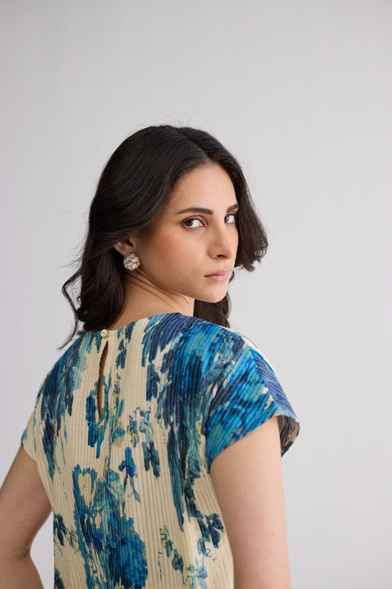 ROYAL PARADISE PINTUCKS DRESS cotton dress by YAM in blue & white for women in Singapore
