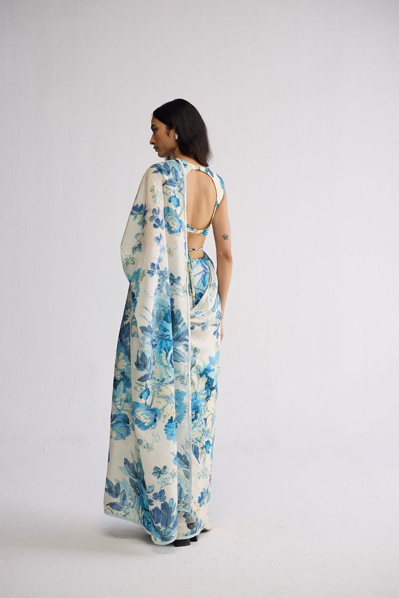ROYAL PARADISE SILK SAREE silk saree by YAM in blue & white for women in Singapore