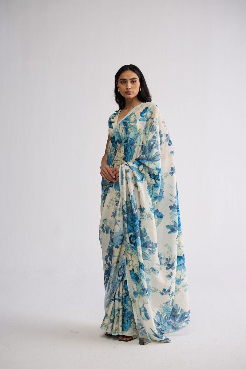 ROYAL PARADISE SILK SAREE silk saree by YAM in blue & white for women in Singapore