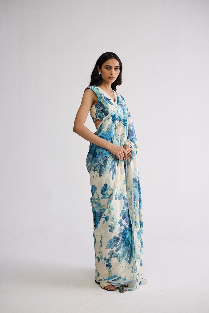 ROYAL PARADISE SILK SAREE silk saree by YAM in blue & white for women in Singapore