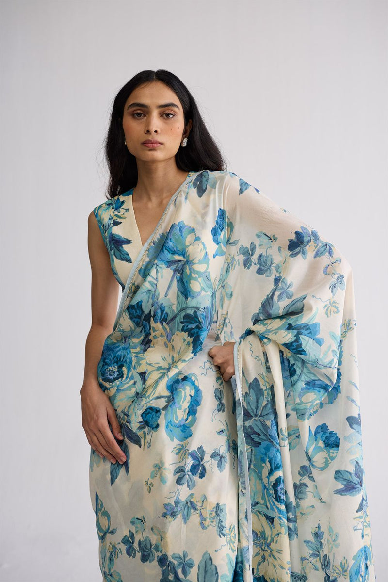 ROYAL PARADISE SILK SAREE silk saree by YAM in blue & white for women in Singapore