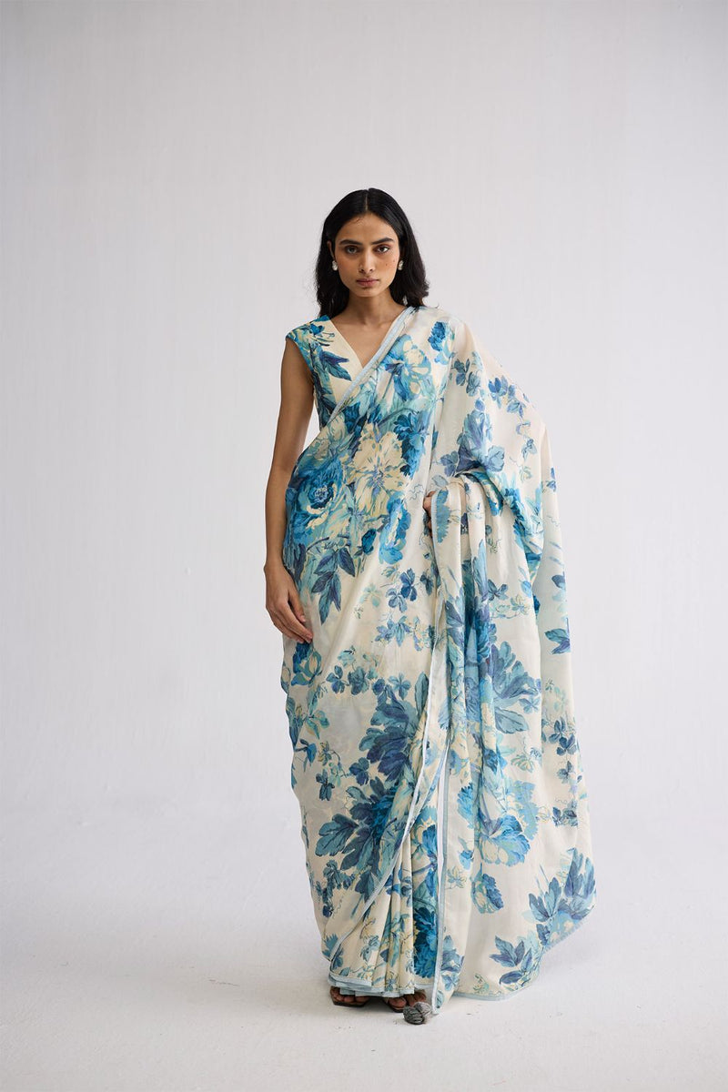 ROYAL PARADISE SILK SAREE silk saree by YAM in blue & white for women in Singapore