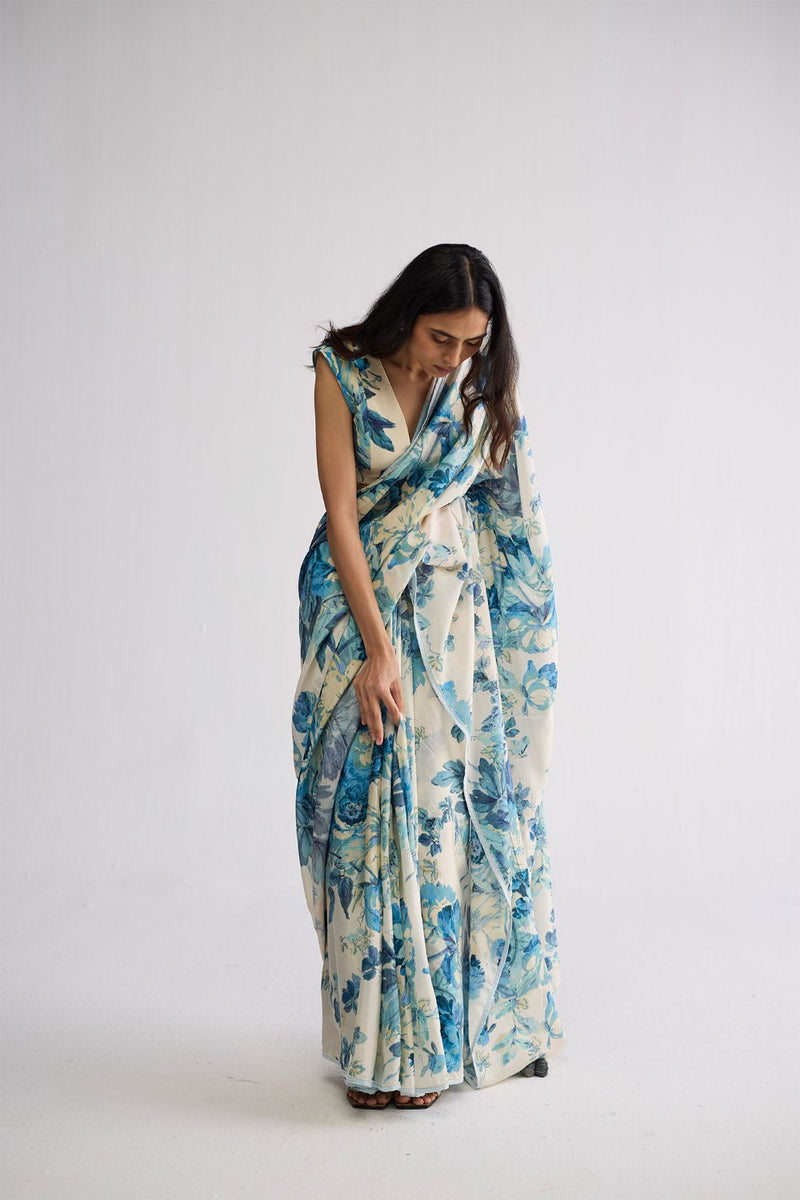 ROYAL PARADISE SILK SAREE silk saree by YAM in blue & white for women in Singapore