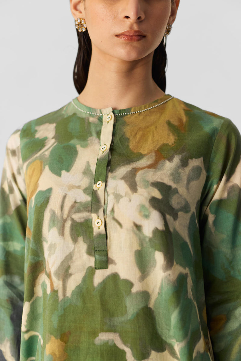 RUSI COTTON KURTA SET cotton by Yam in green color for women in Singapore