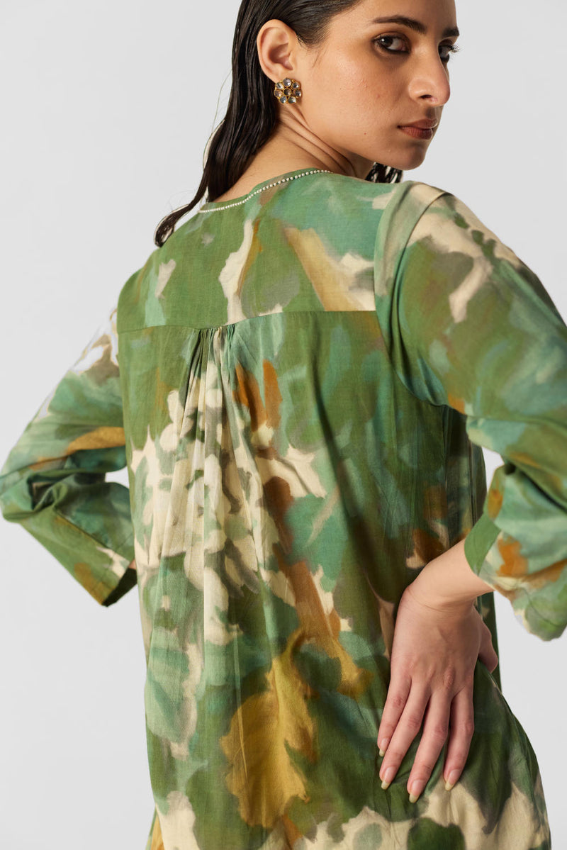 RUSI COTTON KURTA SET cotton by Yam in green color for women in Singapore