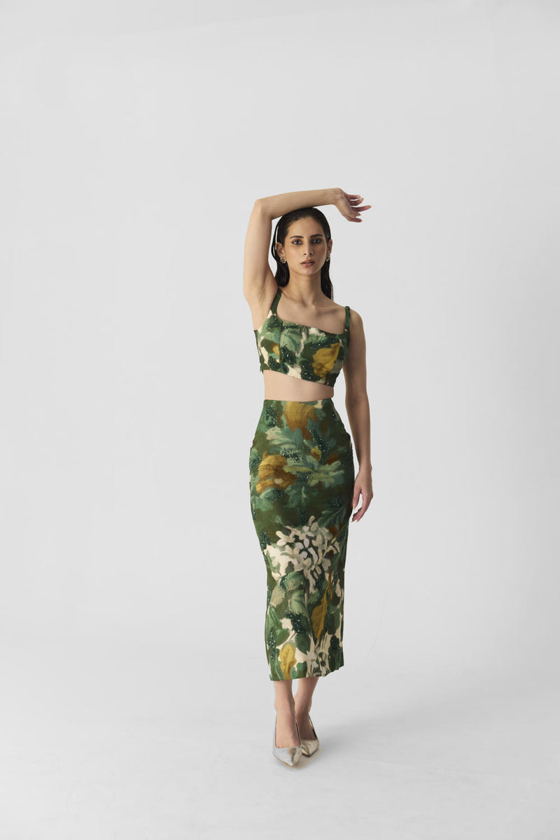 RUSI SKIRT & BLOUSE SET silk by Yam in green color for women in Singapore