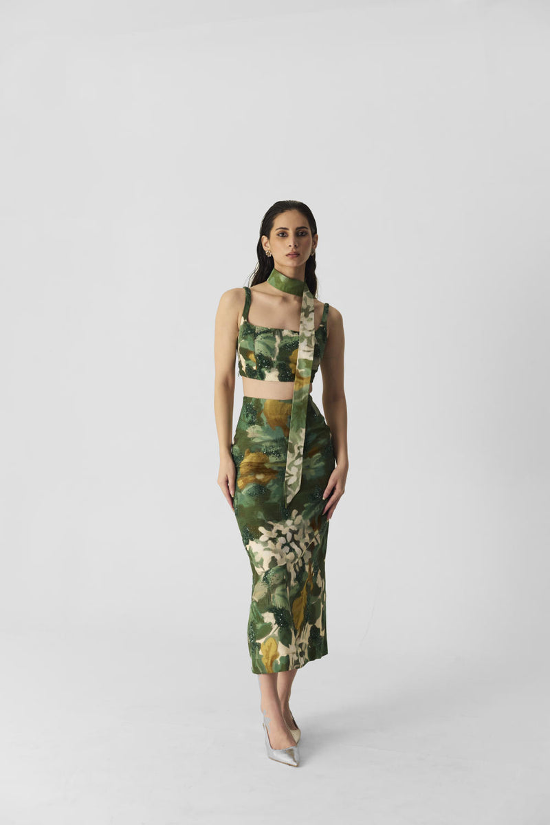 RUSI SKIRT & BLOUSE SET silk by Yam in green color for women in Singapore