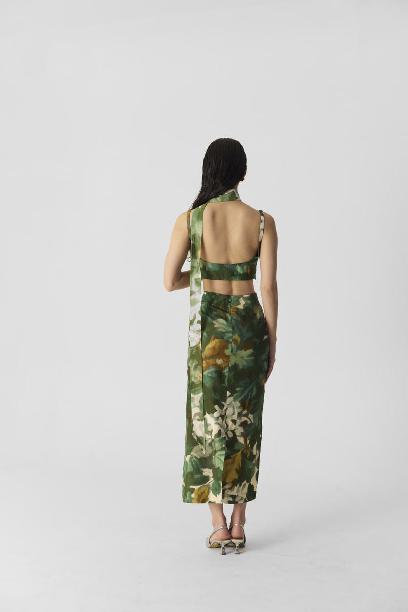 RUSI SKIRT & BLOUSE SET silk by Yam in green color for women in Singapore