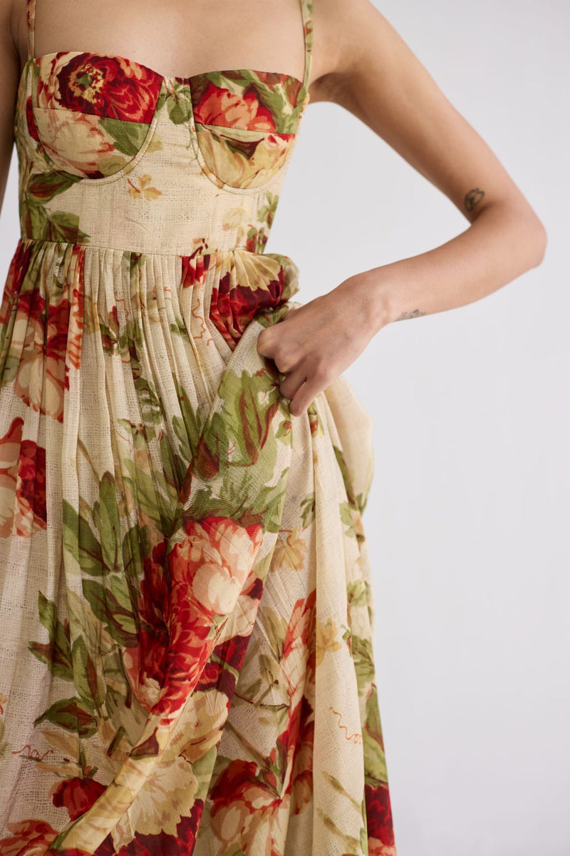 SAMA CREPE BRALETTE DRESS crepe dress by YAM in beige & red for women in Singapore