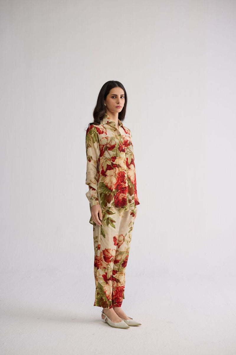 SAMA CO-ORD SET crepe co-ord set by YAM in beige & red for women in Singapore