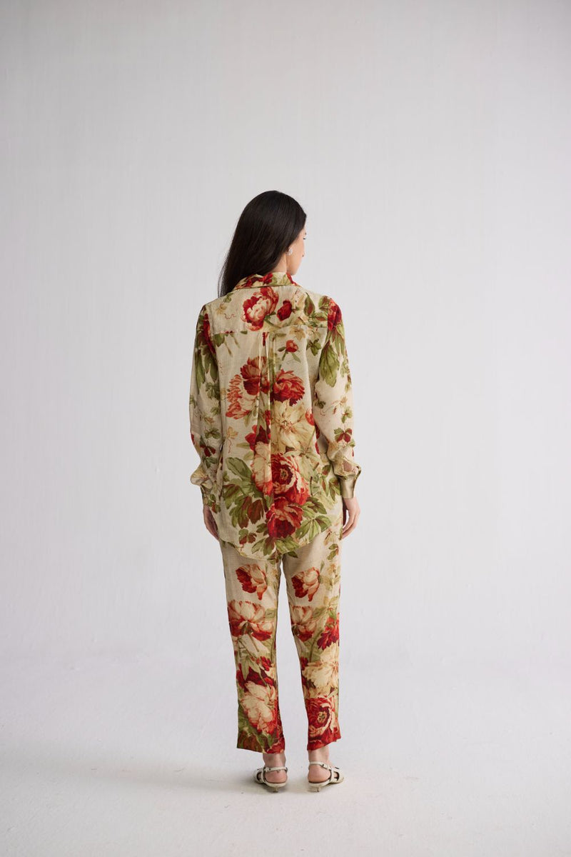 SAMA CO-ORD SET crepe co-ord set by YAM in beige & red for women in Singapore