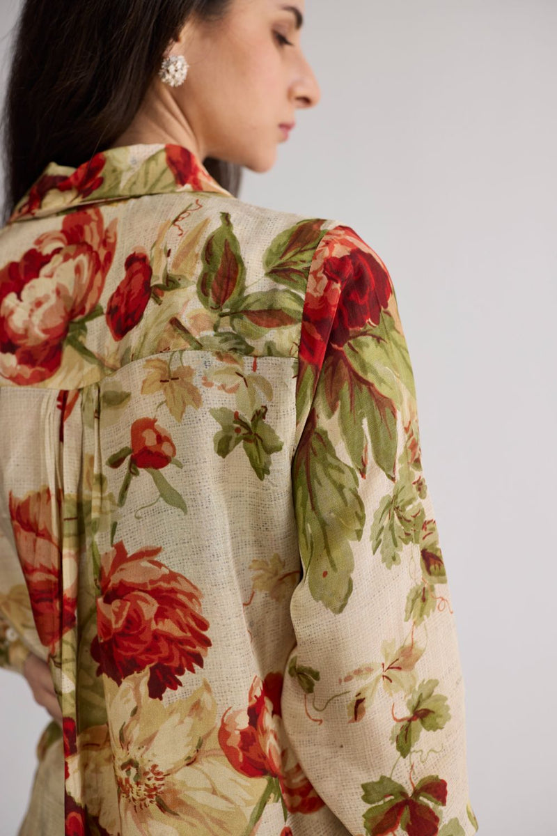SAMA CO-ORD SET crepe co-ord set by YAM in beige & red for women in Singapore