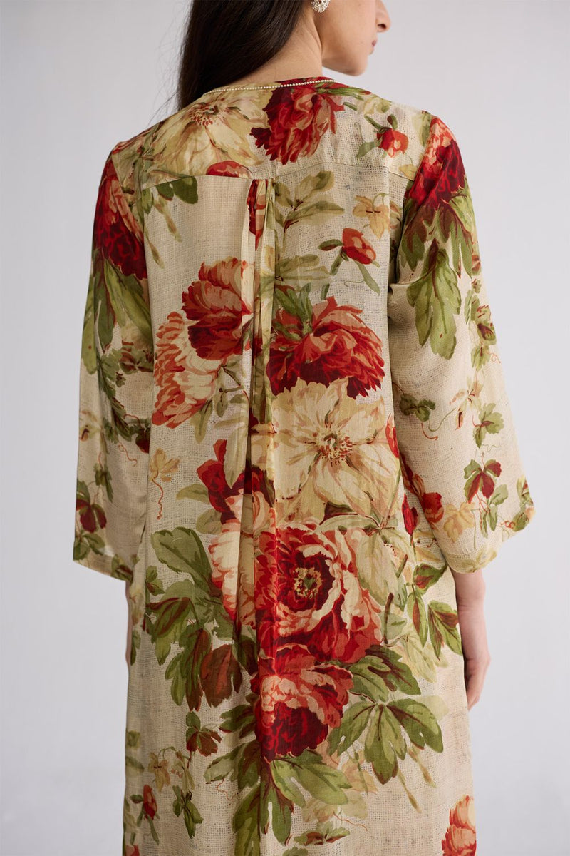 SAMA EMBROIDERED KURTA SET crepe kurta/kurta set by YAM in beige & red for women in Singapore