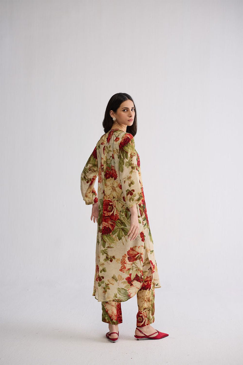 SAMA EMBROIDERED KURTA SET crepe kurta/kurta set by YAM in beige & red for women in Singapore