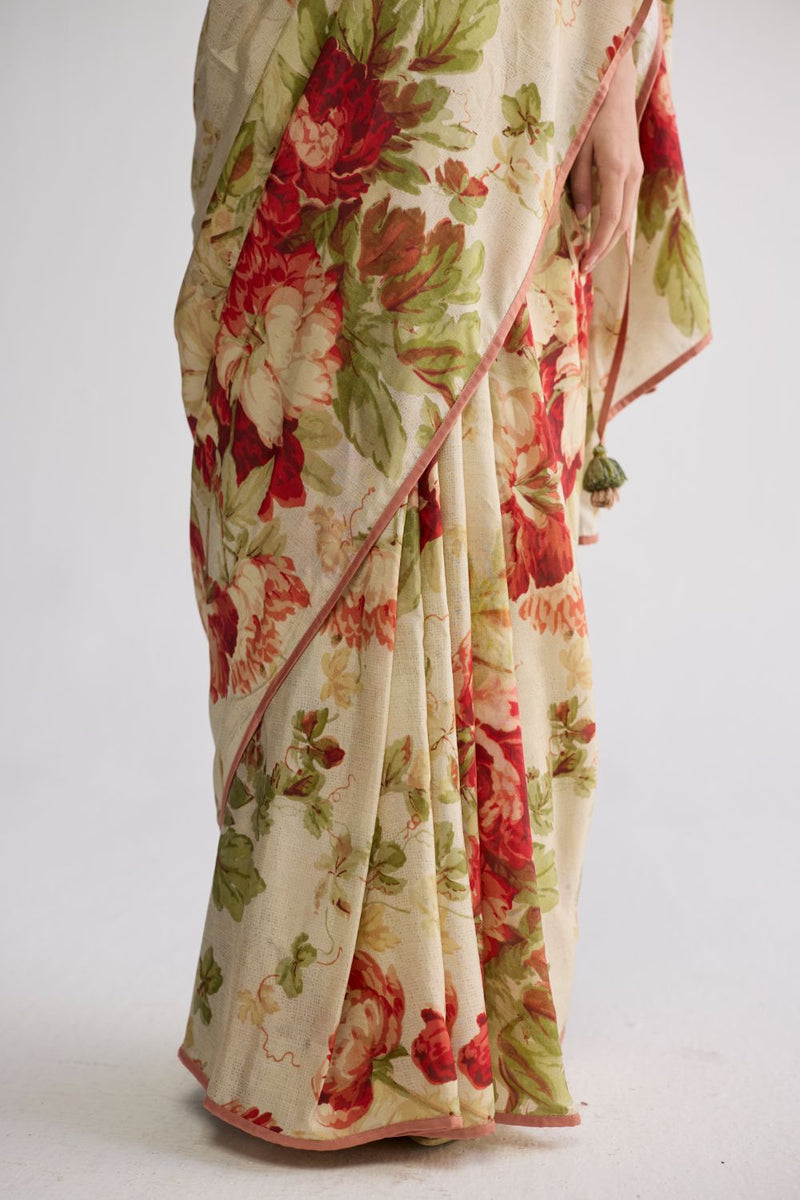 SAMA SILK SAREE silk saree by YAM in beige & red for women in Singapore