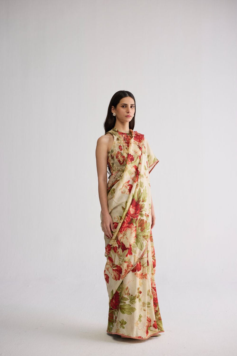 SAMA SILK SAREE silk saree by YAM in beige & red for women in Singapore