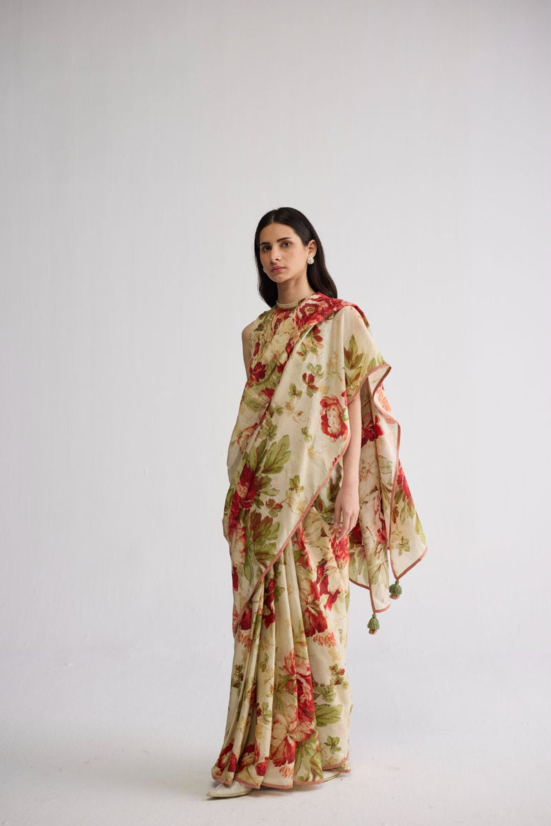 SAMA SILK SAREE silk saree by YAM in beige & red for women in Singapore