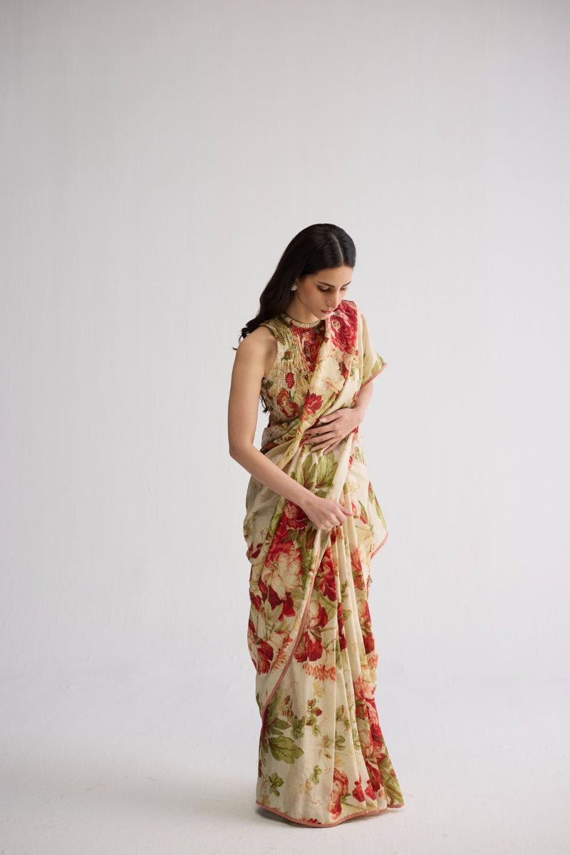 SAMA SILK SAREE silk saree by YAM in beige & red for women in Singapore