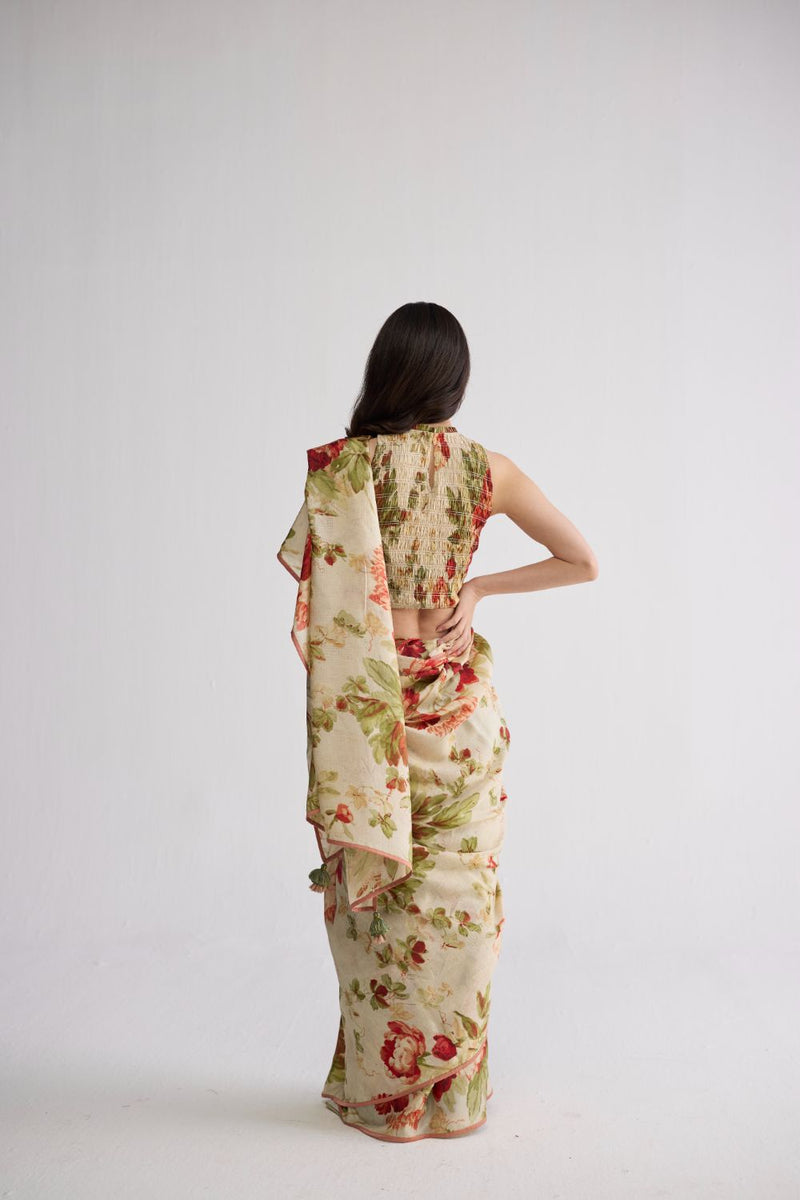 SAMA SILK SAREE silk saree by YAM in beige & red for women in Singapore