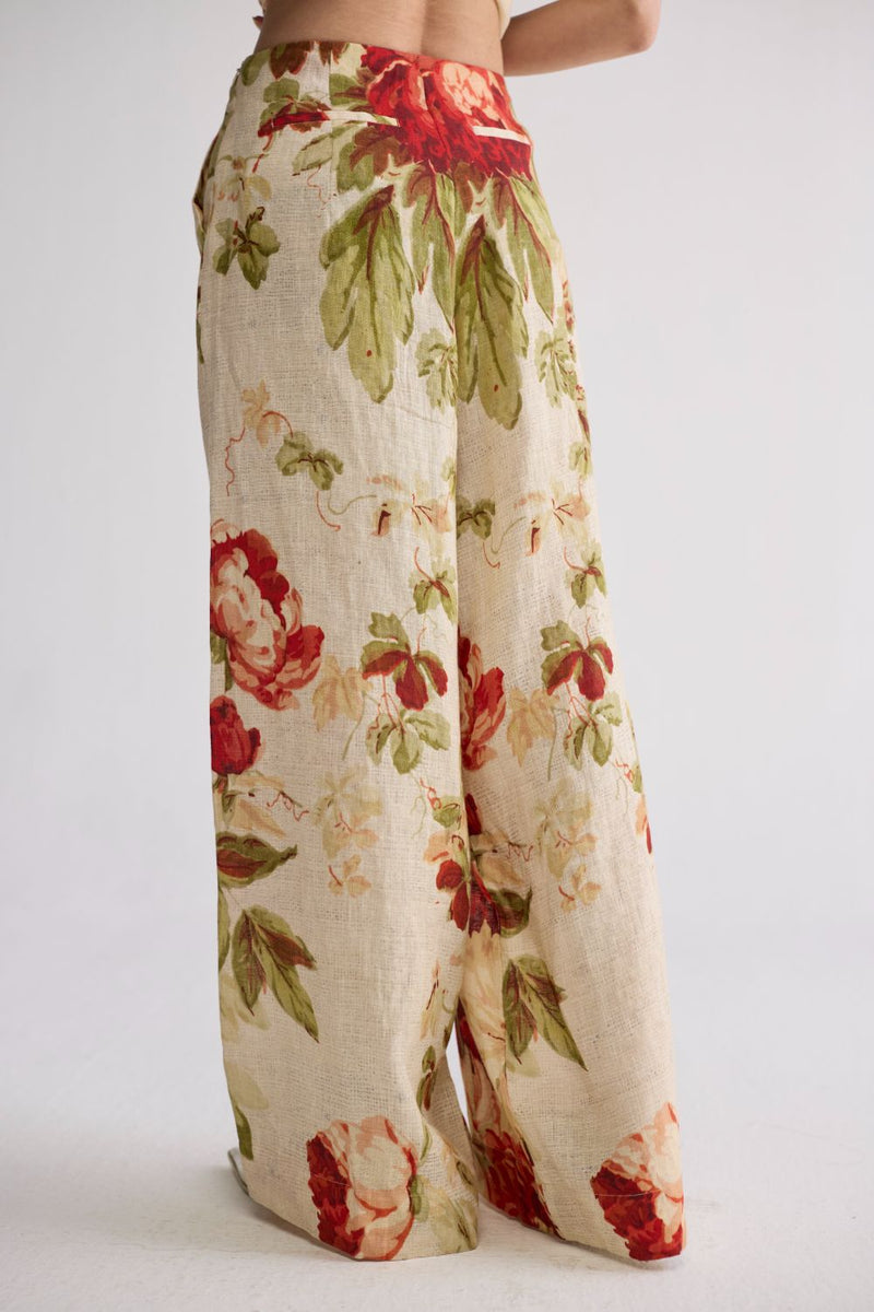 SAMA PANELLED WAISTCOAT & PANTS SET linen co-ord set by YAM in beige & red for women in Singapore