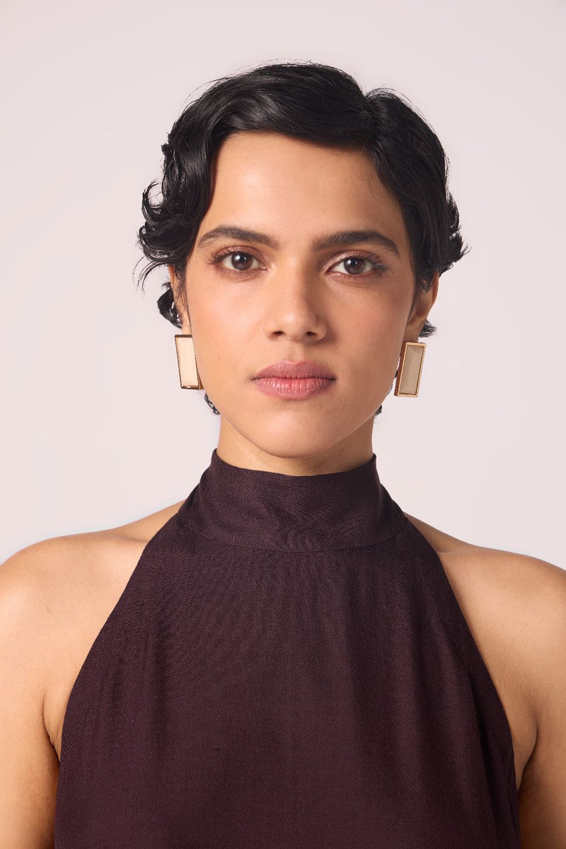 Saros Wine Silk Halter Dress silk by The Summer House for women in Singapore