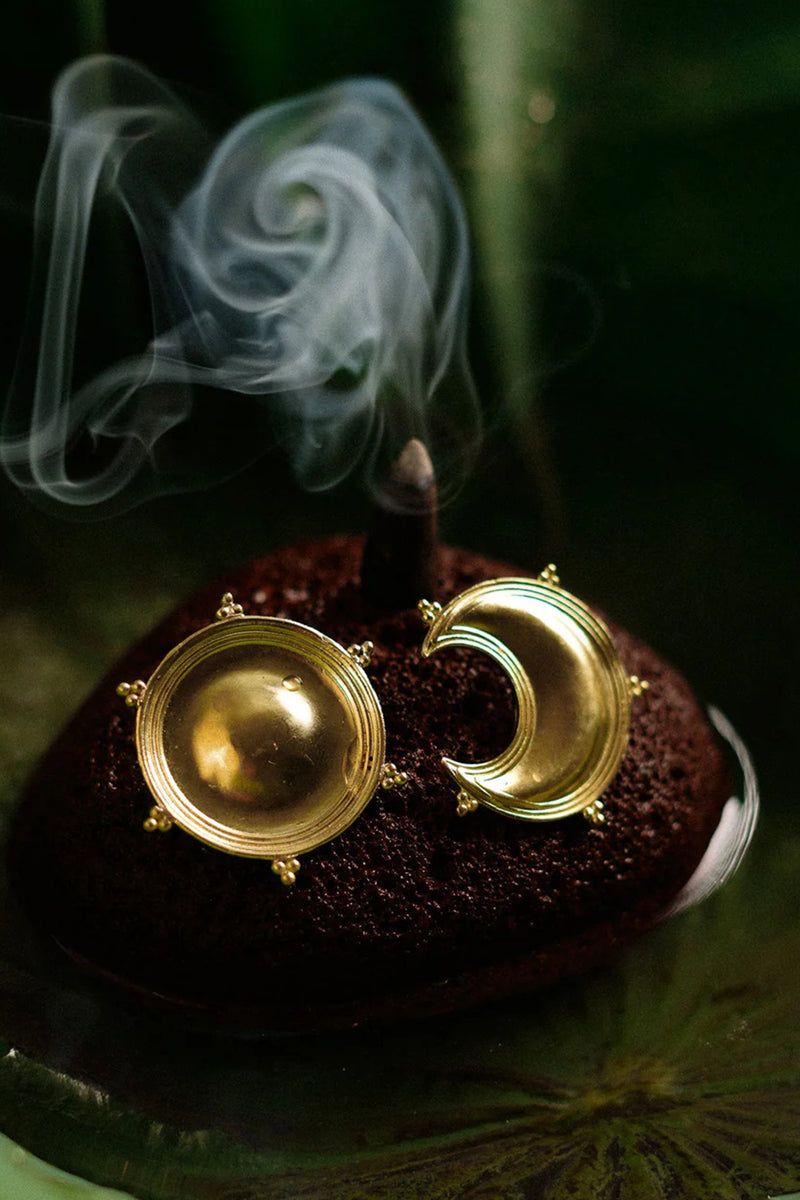 Dichotomy Sun and Moon Studs brass earring by Surmeyi for women in Singapore