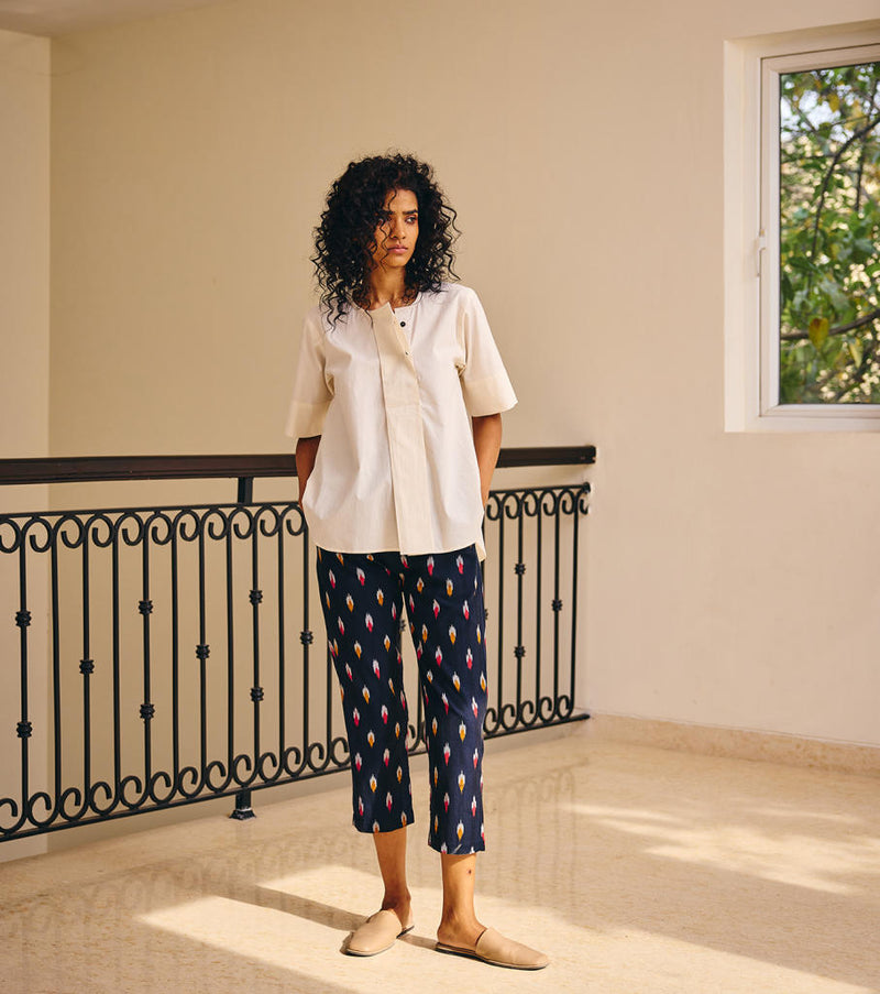 Shades of Ikat Pants linen by Khara Kapas in blue for women in Singapore