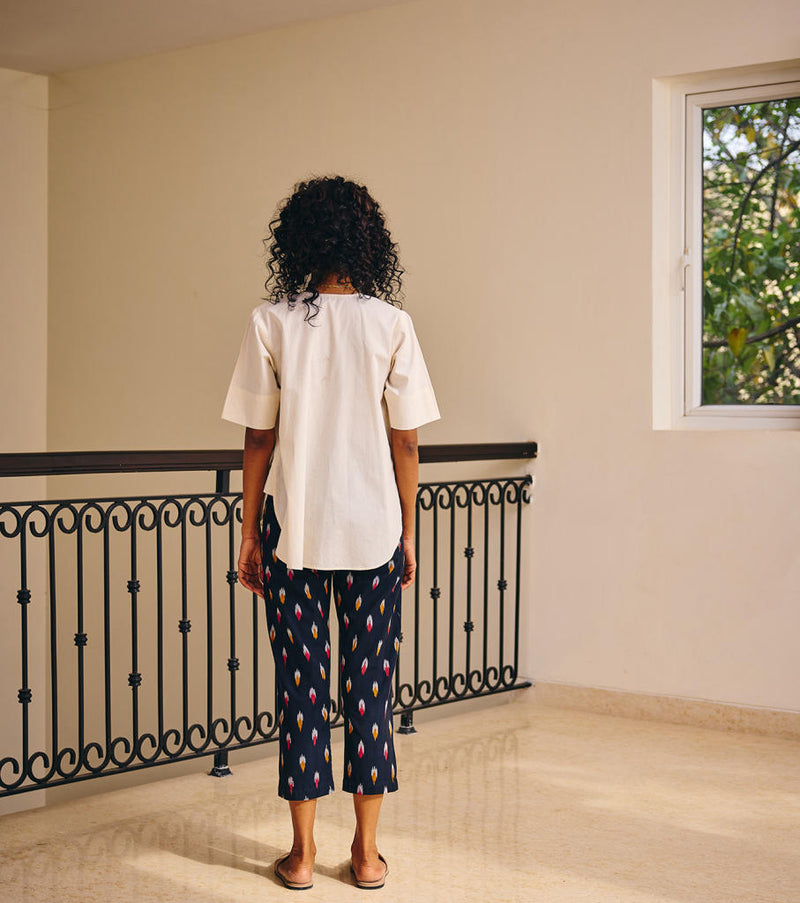 Shades of Ikat Pants linen by Khara Kapas in blue for women in Singapore