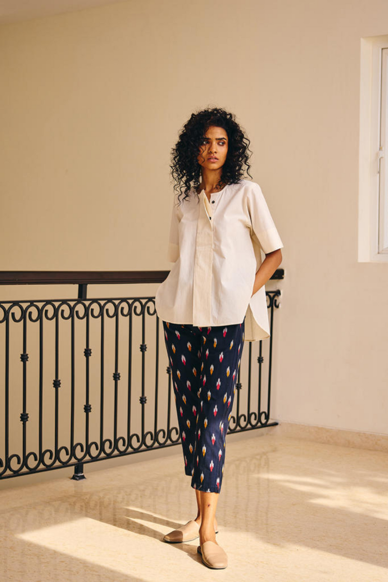 Shades of Ikat Pants linen by Khara Kapas in blue for women in Singapore