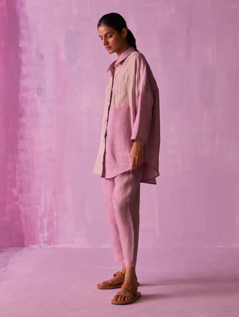 Zaha Metallic Linen Co-ord Set - Lavender linen by Manan for women in Singapore