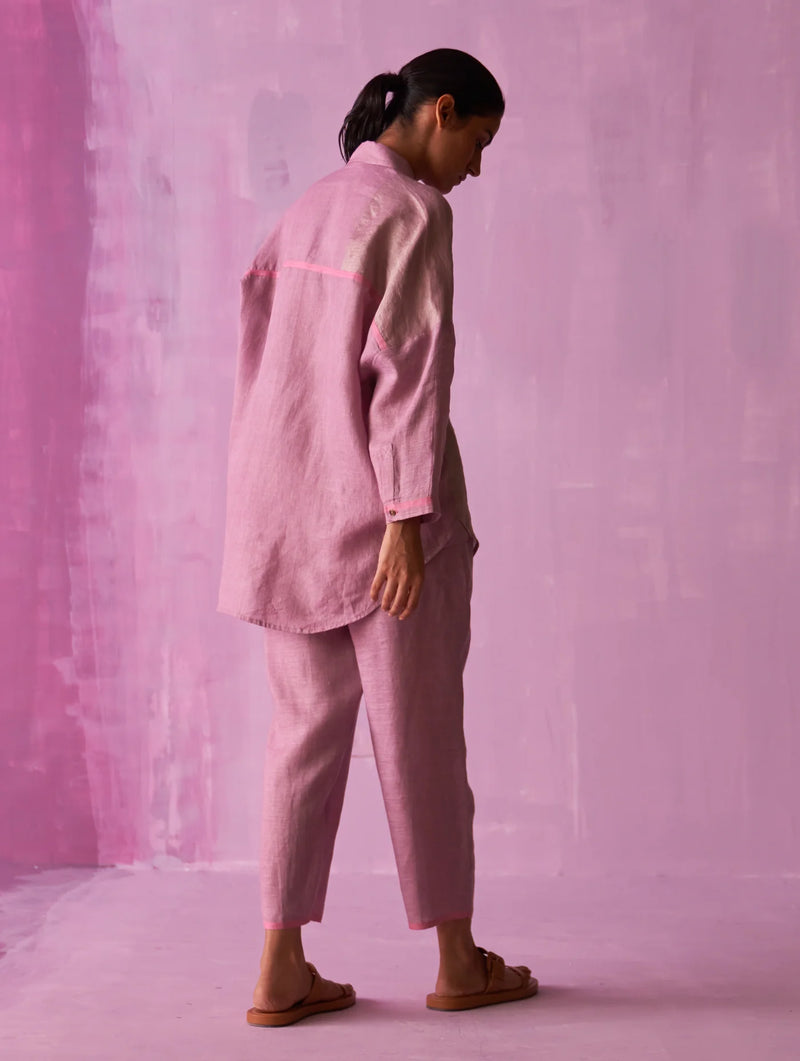 Zaha Metallic Linen Co-ord Set - Lavender linen by Manan for women in Singapore