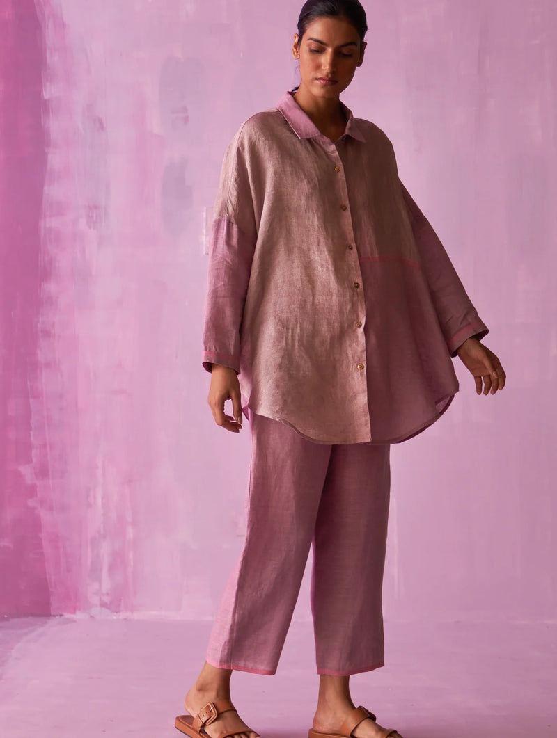 Zaha Metallic Linen Co-ord Set - Lavender linen by Manan for women in Singapore