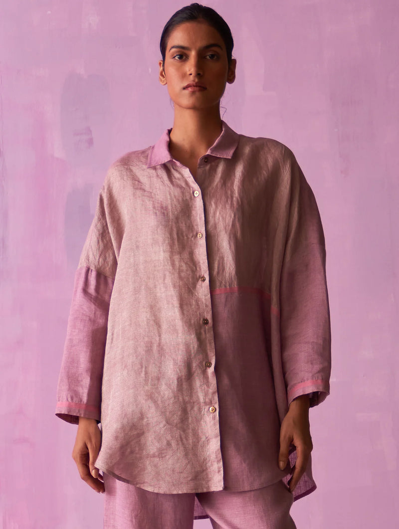 Zaha Metallic Linen Co-ord Set - Lavender linen by Manan for women in Singapore
