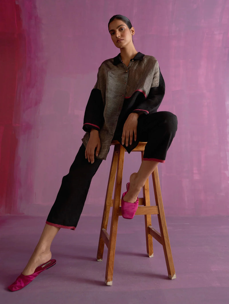Ansa Tapered Linen Pant - Black by Manan in black color for women in Singapore