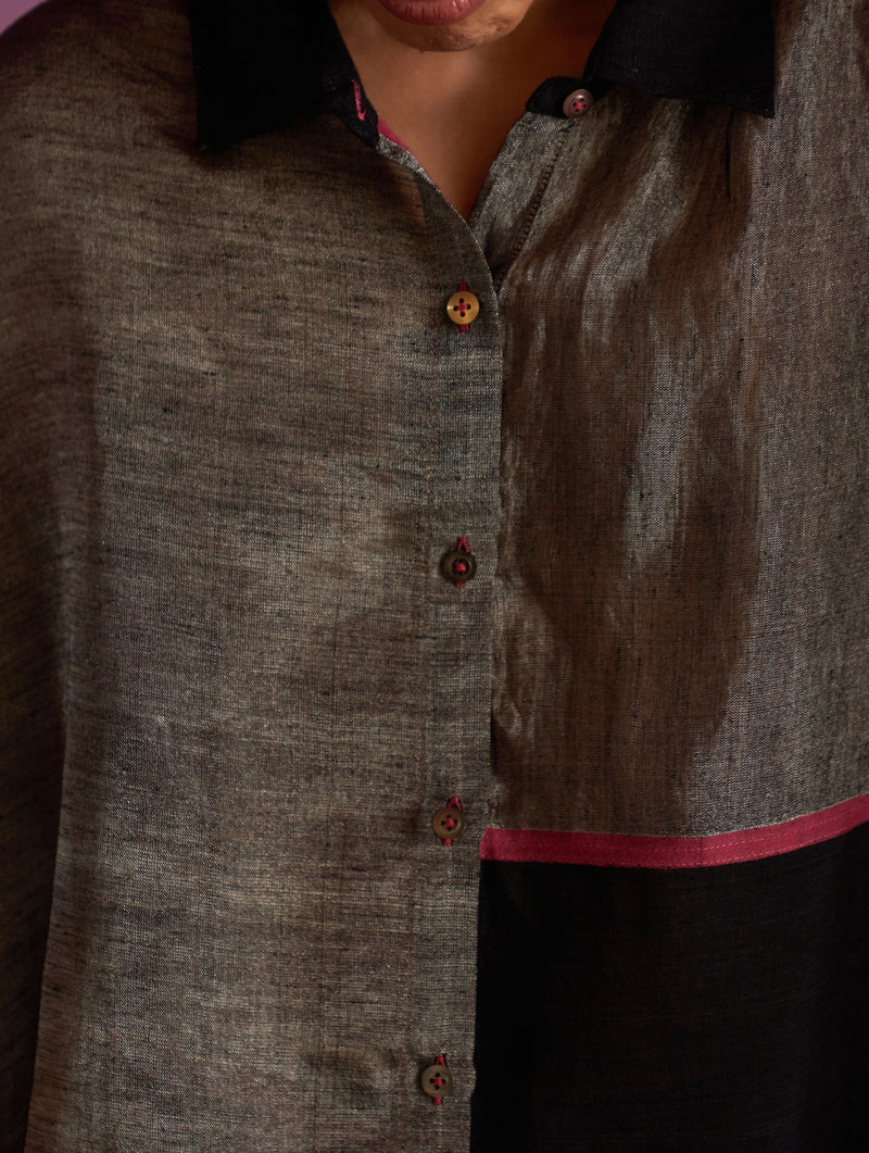 Zaha Metallic Linen Shirt - Black by Manan in black color for women in Singapore