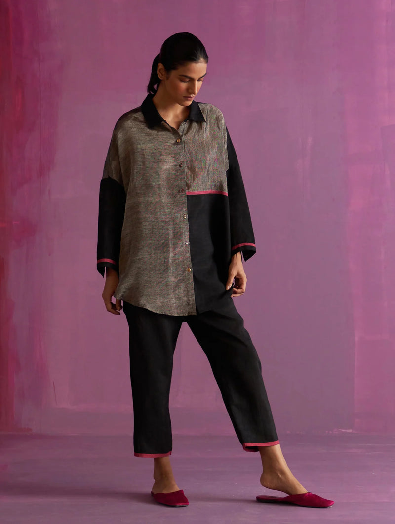 Zaha Metallic Linen Shirt - Black by Manan in black color for women in Singapore