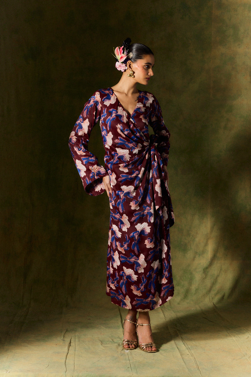 MEHER SILK WRAP DRESS satin by JodiLife for women in Singapore