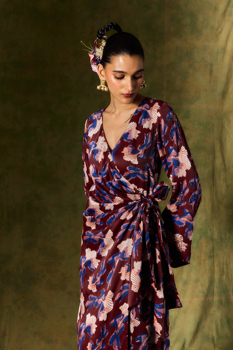 MEHER SILK WRAP DRESS satin by JodiLife for women in Singapore