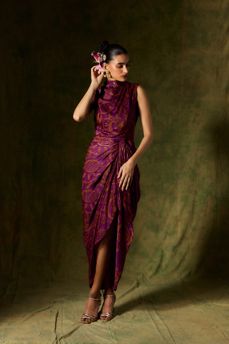 SAANJH SILK DRAPED DRESS satin by JodiLife for women in Singapore